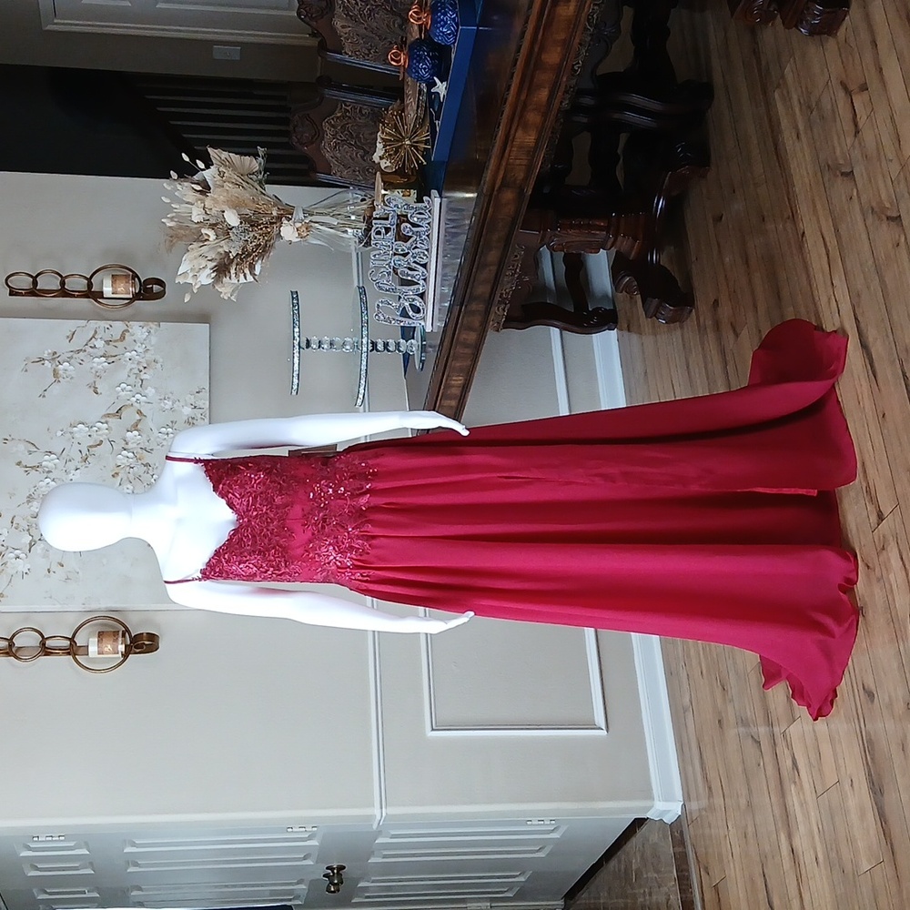 New Red A-line Formal Embellished Floral Embroidered Floor-Length Gown. Medium - Picture 3 of 17